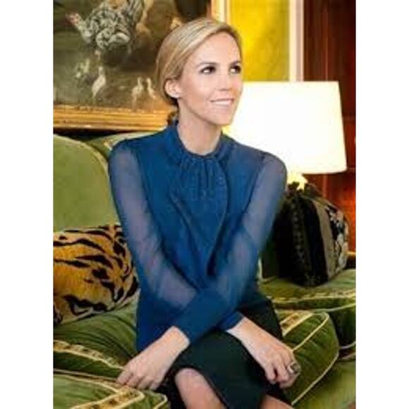 TORY BURCH Abitha Sweater Top GORGEOUS COLOR Sheer Silk Sleeves Wool M Medium - Picture 1 of 5